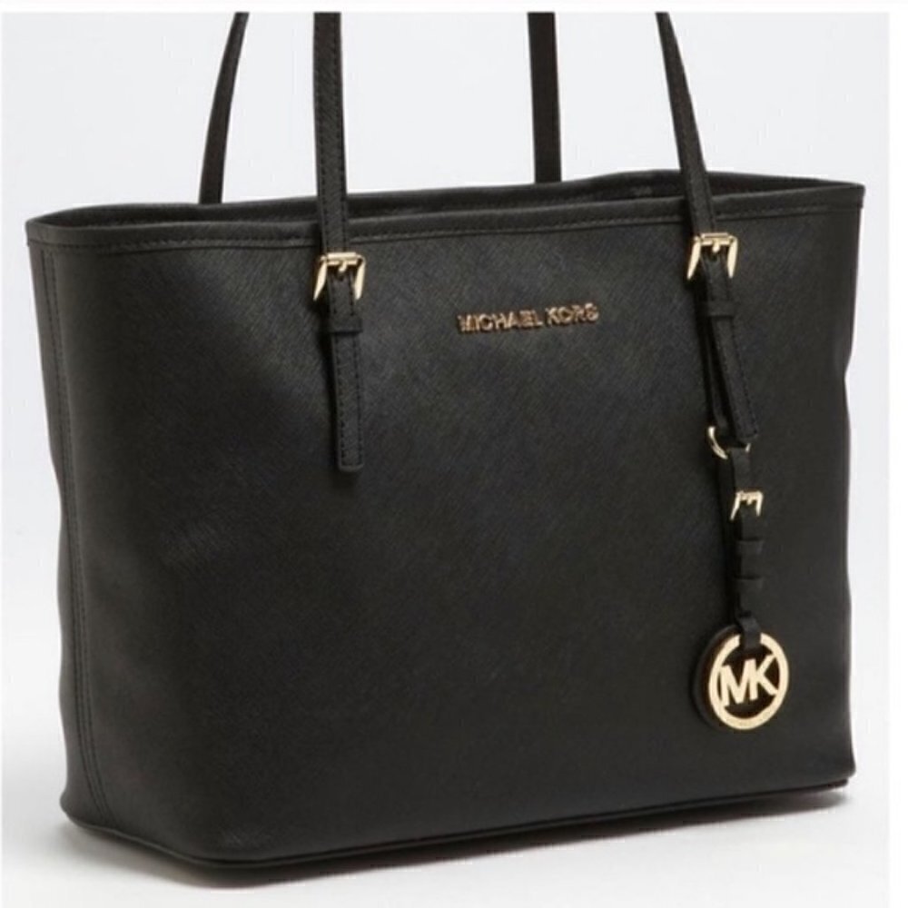 Michael Kors Jet Set Black Saffiano Travel Tote - Picture 3 of 16
